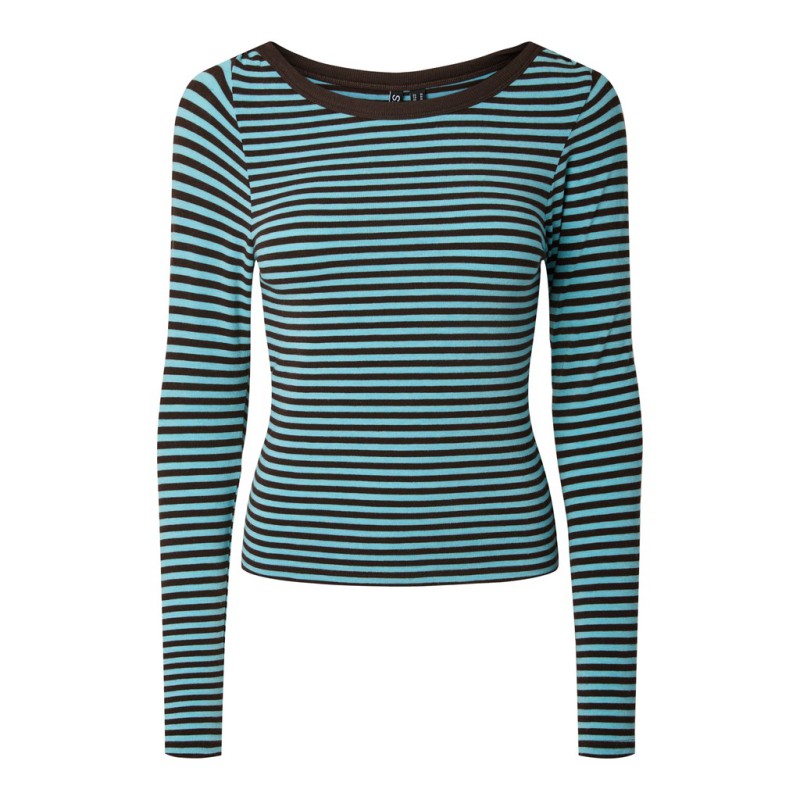 PIECES langærmet boatneck bluse - Blue Radiance / HOT FUDGE