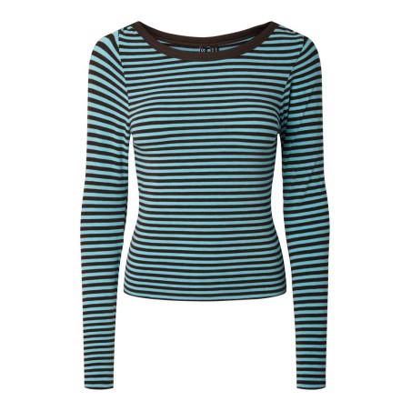 PIECES langærmet boatneck bluse - Blue Radiance / HOT FUDGE