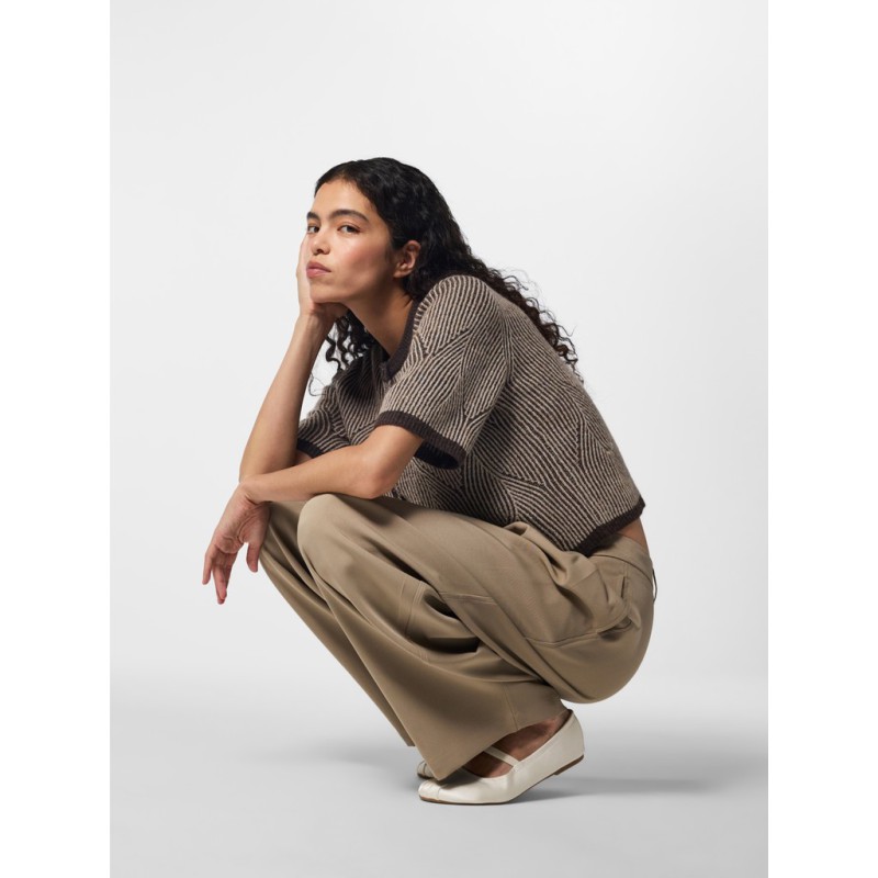 PIECES Jenna kortærmet strik cardigan - Hot Fudge / GREIGE