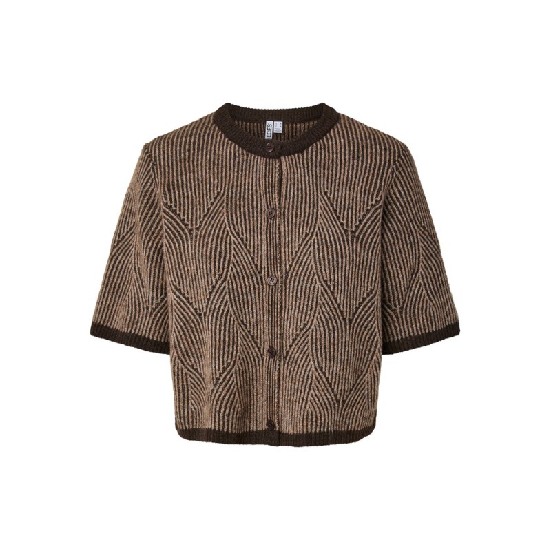 PIECES Jenna kortærmet strik cardigan - Hot Fudge / GREIGE