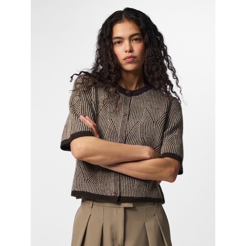 PIECES Jenna kortærmet strik cardigan - Hot Fudge / GREIGE
