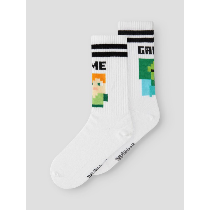 NAME IT KIDS Jakobsen Minecraft tennisstrømper 2 pak - Bright White