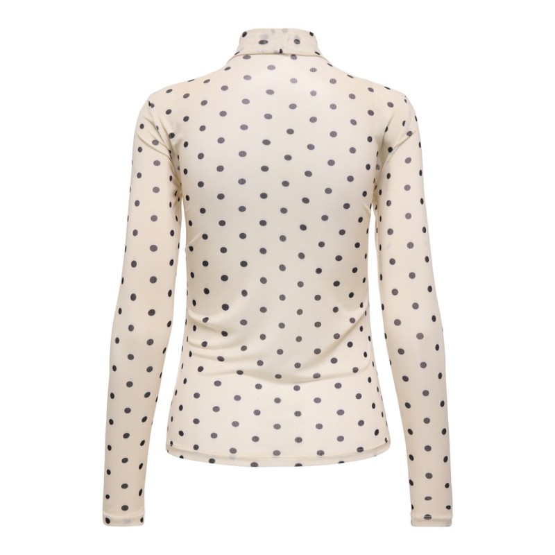 ONLY Erica mesh langærmet bluse - Seedpearl / BLACK DOT