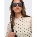 ONLY Erica mesh langærmet bluse - Seedpearl / BLACK DOT