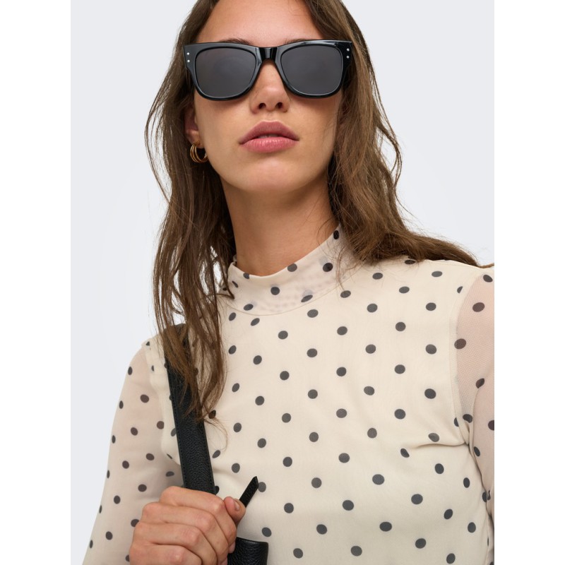ONLY Erica mesh langærmet bluse - Seedpearl / BLACK DOT