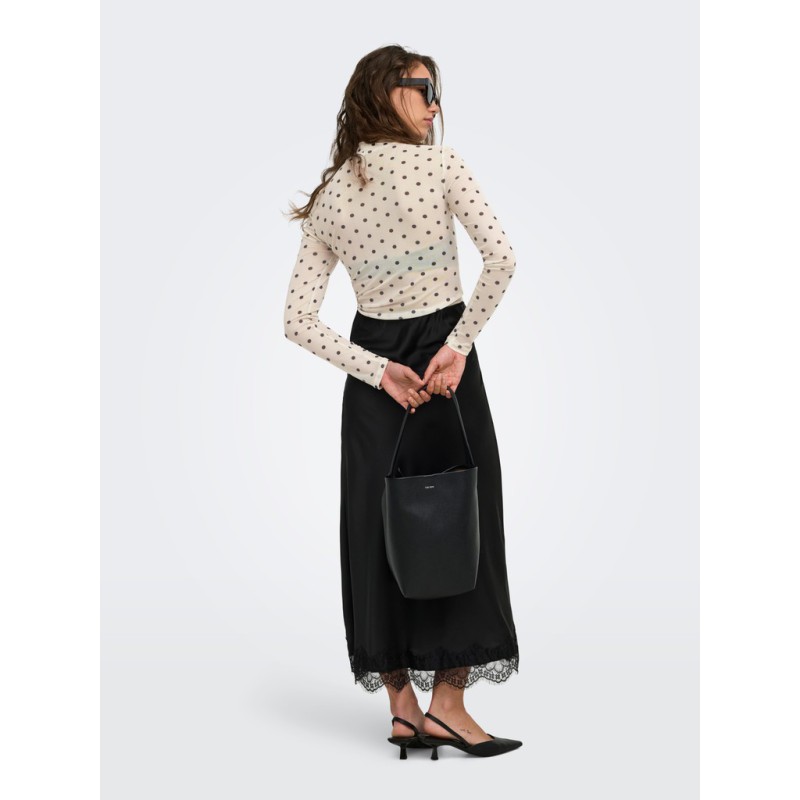 ONLY Erica mesh langærmet bluse - Seedpearl / BLACK DOT