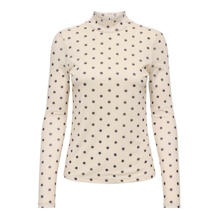 ONLY Erica mesh langærmet bluse - Seedpearl / BLACK DOT