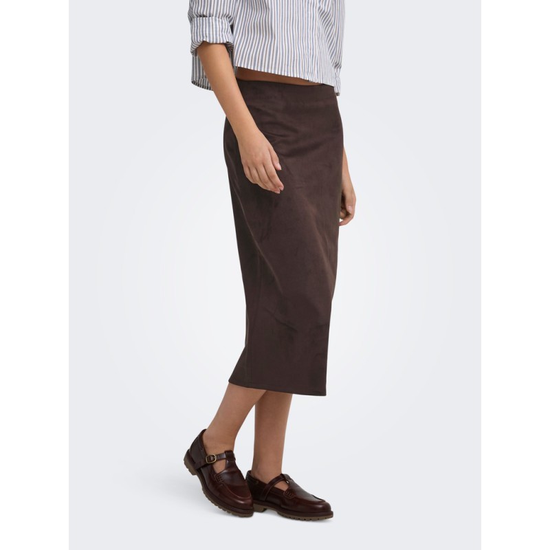 ONLY Diane faux midi ruskinds nederdel - Coffee Bean