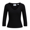 JJXX Fifi 3/4 ærme rib V-hals bluse - Sort
