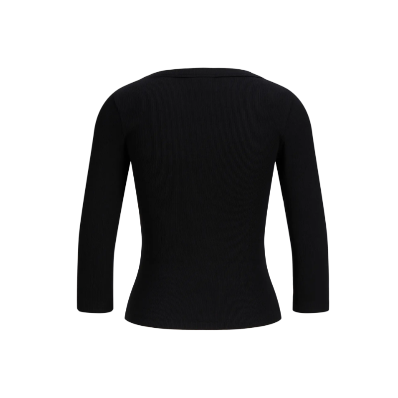 JJXX Fifi 3/4 ærme rib V-hals bluse - Sort