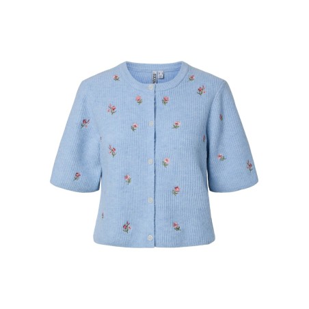 PIECES Silly kortærmet strik cardigan - Cashmere Blue / White flower