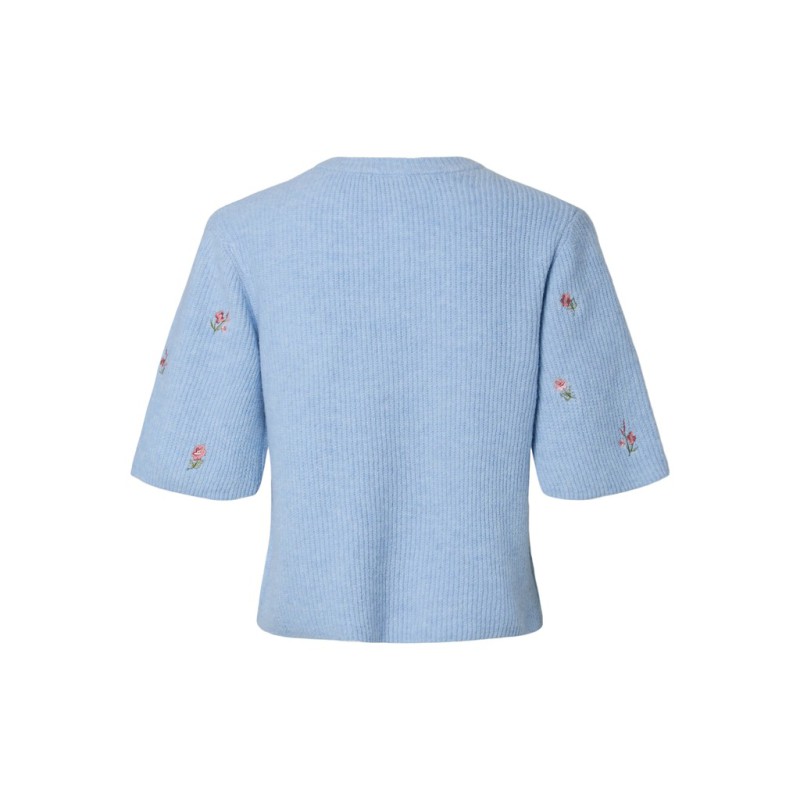 PIECES Silly kortærmet strik cardigan - Cashmere Blue / White flower
