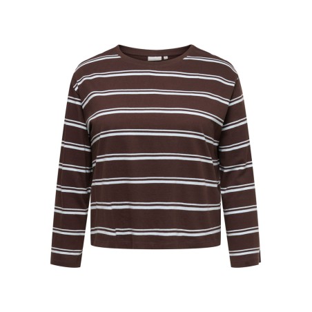ONLY CARMAKOMA Freja brede langærmet T-shirt - Coffee Bean/ Ballad Blue