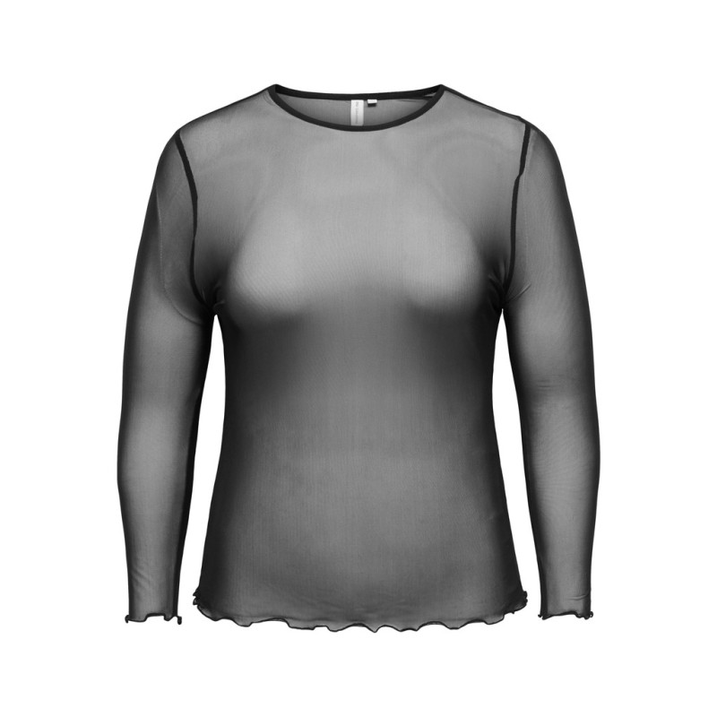 ONLY CARMAKOMA Nox langærmet mesh bluse - Black