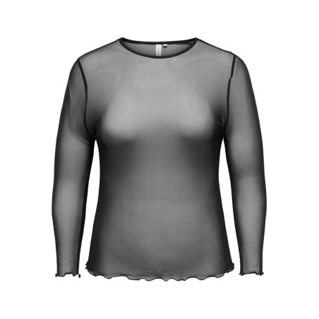 ONLY CARMAKOMA Nox langærmet mesh bluse - Black