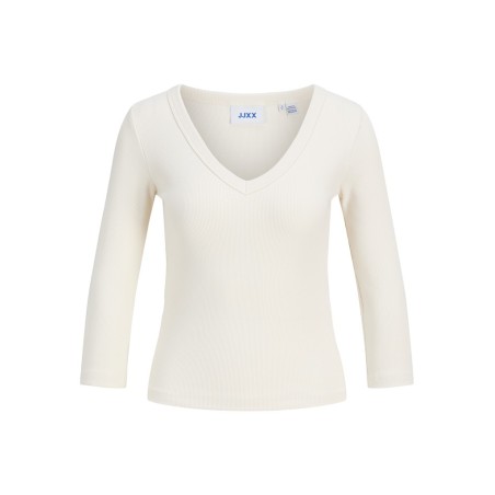 JJXX Fifi 3/4 ærme rib V-hals bluse - Antique White