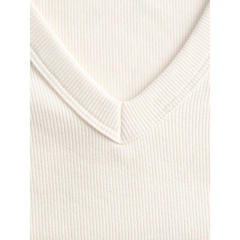 JJXX Fifi 3/4 ærme rib V-hals bluse - Antique White