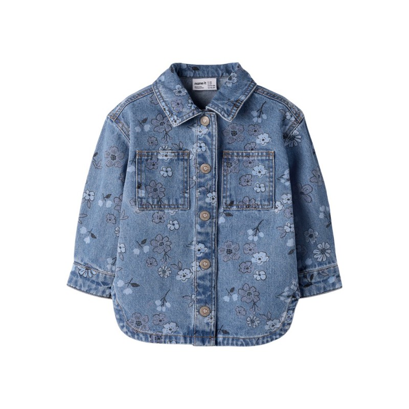 NAME IT MINI Joy denimjakke - Medium Blue Denim / FLOWER