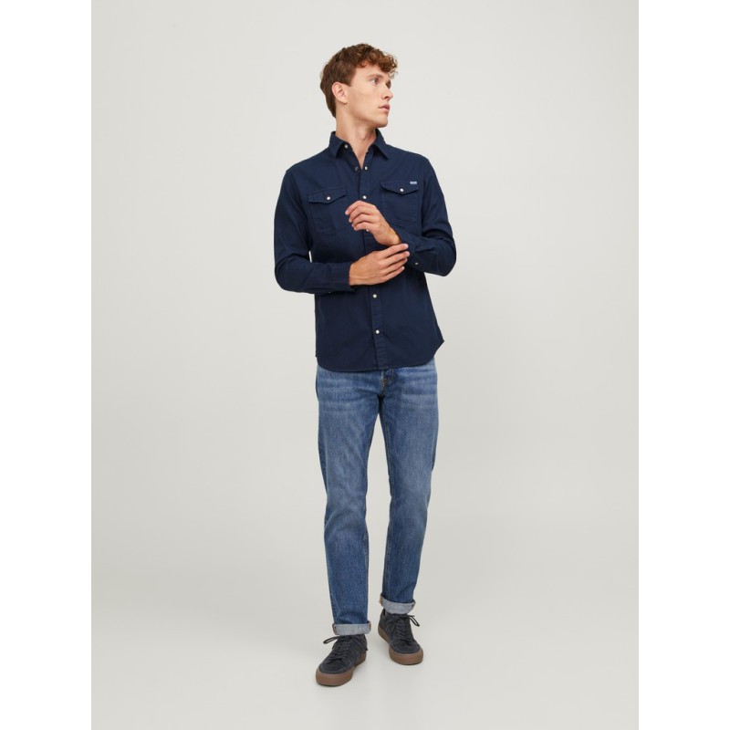 JACK & JONES Sheridan langærmet skjorte - Dark Navy / SLIM