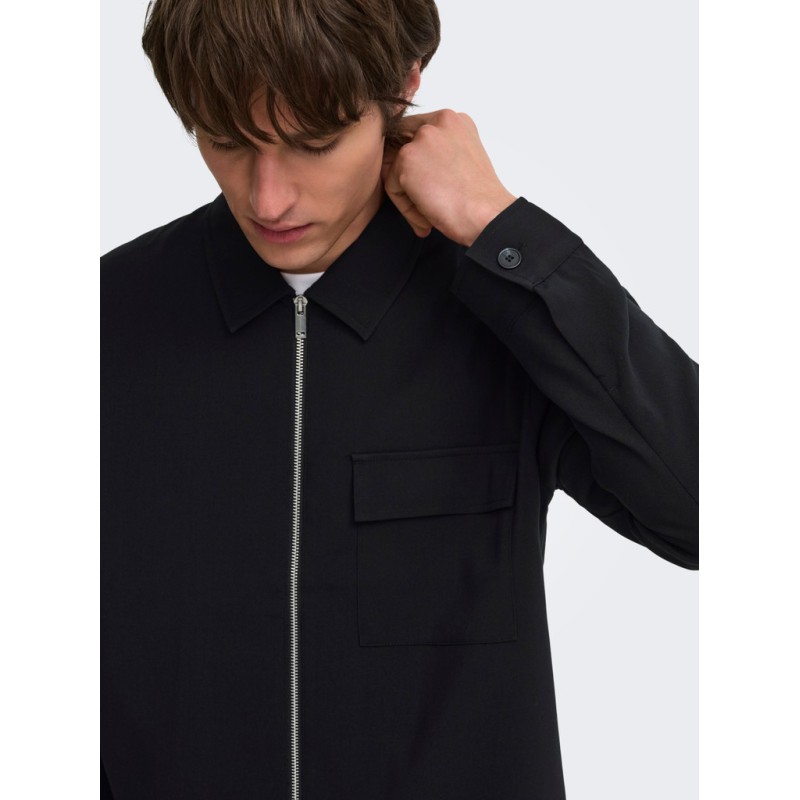 ONLY & SONS Will zip overshirt - Jet Black