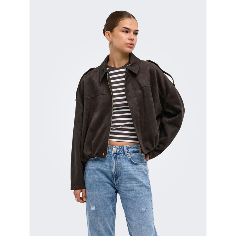 ONLY Moon-Stina faux læder bomber Jakke - Chocolate Torte