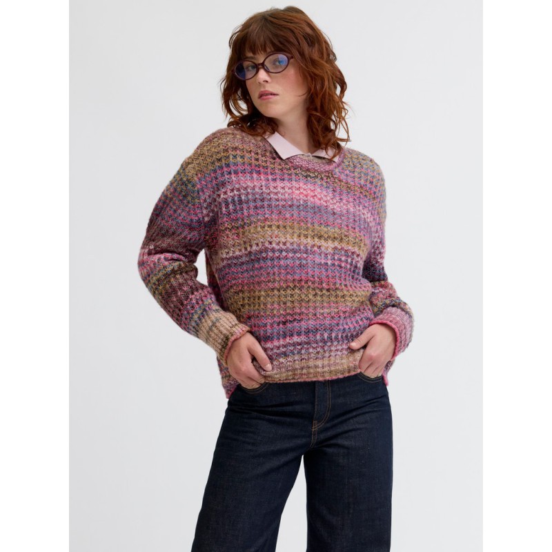 JJXX Simone striktrøje - Cabernet Stripes / MULTI SPACE DYE