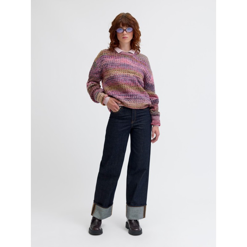 JJXX Simone striktrøje - Cabernet Stripes / MULTI SPACE DYE