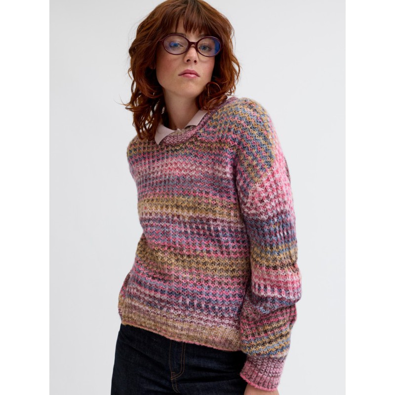 JJXX Simone striktrøje - Cabernet Stripes / MULTI SPACE DYE