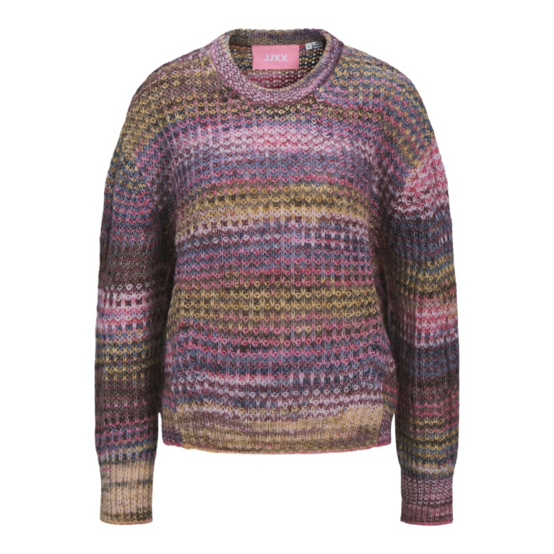 JJXX Simone striktrøje - Cabernet Stripes / MULTI SPACE DYE
