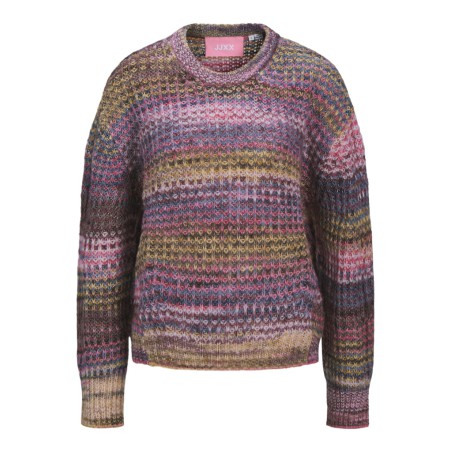 JJXX Simone striktrøje - Cabernet Stripes / MULTI SPACE DYE