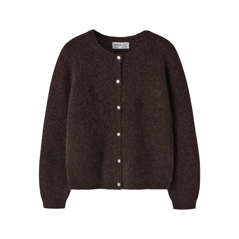 NAME IT KIDS Rifey langærmet strikcardigan - Chocolate Plum