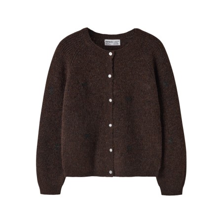 NAME IT KIDS Rifey langærmet strikcardigan - Chocolate Plum