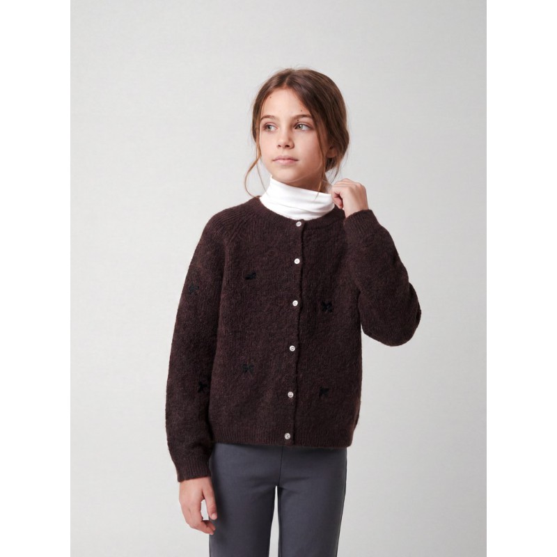 NAME IT KIDS Rifey langærmet strikcardigan - Chocolate Plum