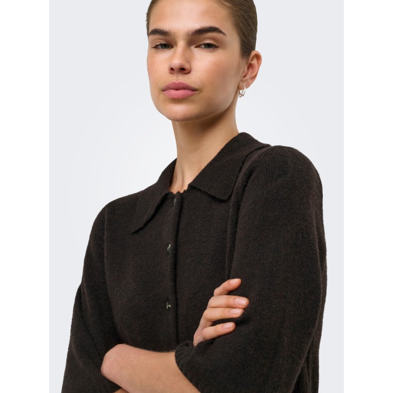 ONLY Alivia strikkjole - Coffee Bean / Button / Melange