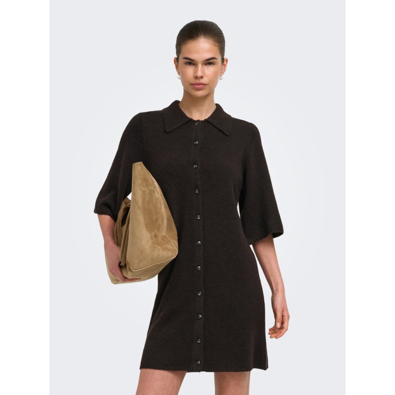 ONLY Alivia strikkjole - Coffee Bean / Button / Melange
