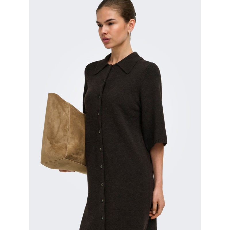 ONLY Alivia strikkjole - Coffee Bean / Button / Melange