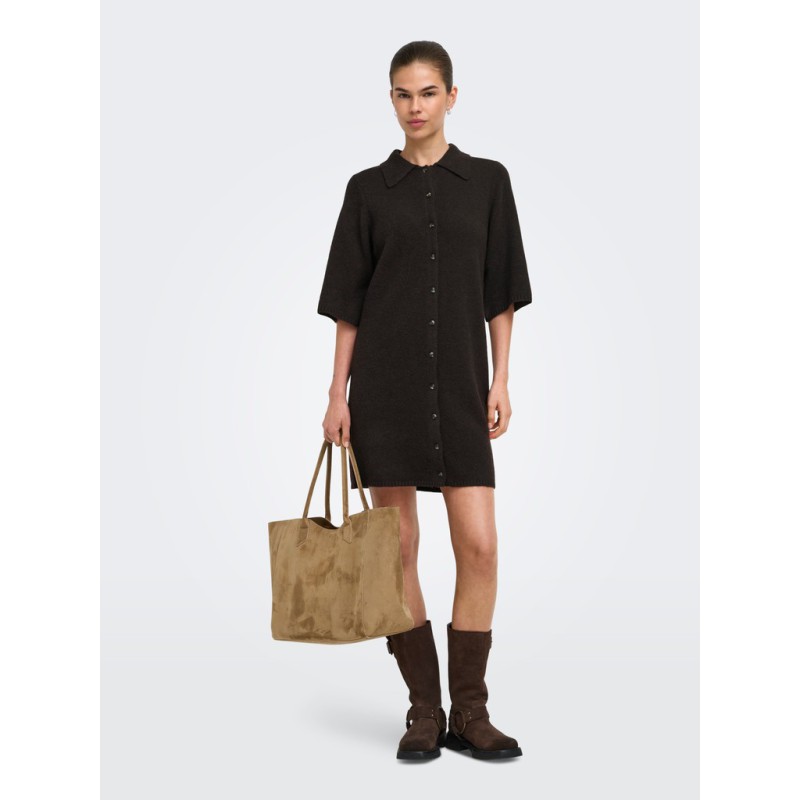 ONLY Alivia strikkjole - Coffee Bean / Button / Melange