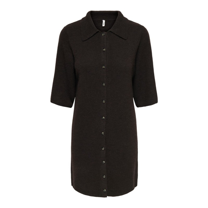 ONLY Alivia strikkjole - Coffee Bean / Button / Melange