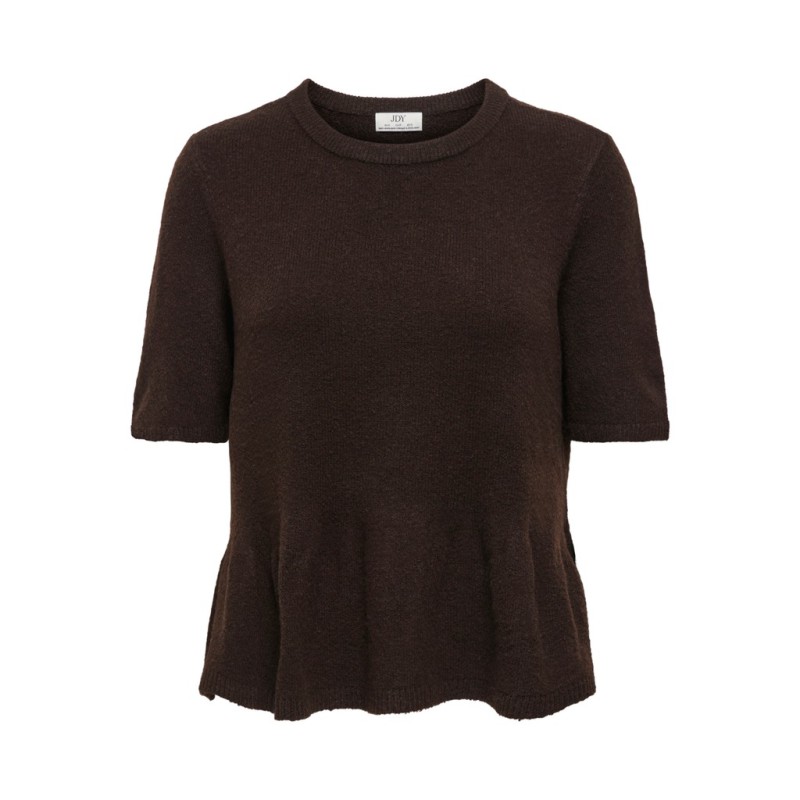 JDY Brilliant life peplum kortærmet strikbluse - Coffee Bean / MELANGE