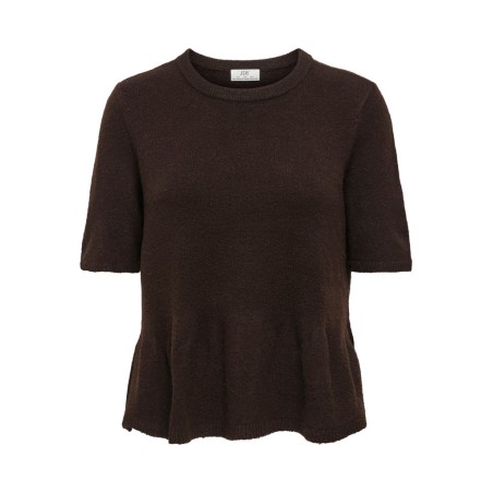 JDY Brilliant life peplum kortærmet strikbluse - Coffee Bean / MELANGE
