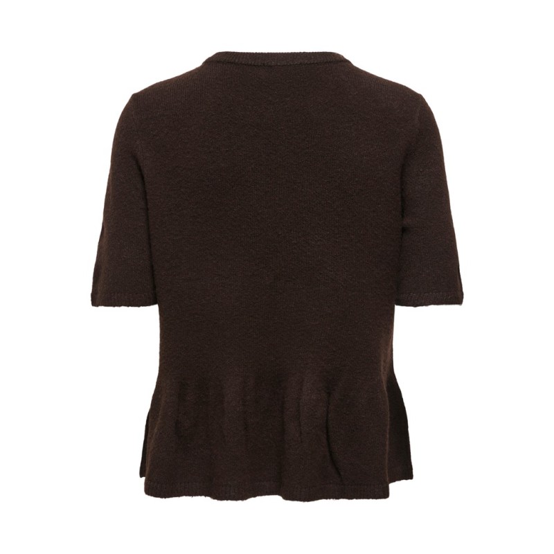 JDY Brilliant life peplum kortærmet strikbluse - Coffee Bean / MELANGE