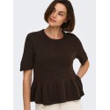 JDY Brilliant life peplum kortærmet strikbluse - Coffee Bean / MELANGE