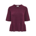 JDY Brilliant life peplum kortærmet strikbluse - Windsor Wine / MELANGE