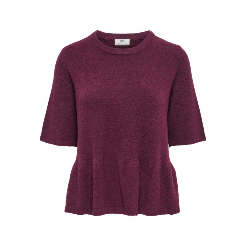 JDY Brilliant life peplum kortærmet strikbluse - Windsor Wine / MELANGE