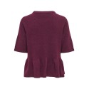 JDY Brilliant life peplum kortærmet strikbluse - Windsor Wine / MELANGE