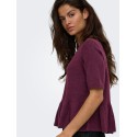 JDY Brilliant life peplum kortærmet strikbluse - Windsor Wine / MELANGE