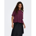 JDY Brilliant life peplum kortærmet strikbluse - Windsor Wine / MELANGE