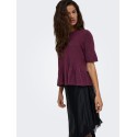 JDY Brilliant life peplum kortærmet strikbluse - Windsor Wine / MELANGE