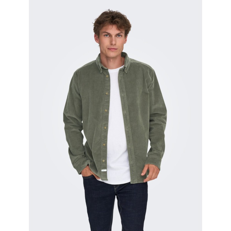 ONLY & SONS Michael langærmet fløjl skjorte - Castor Gray