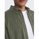 ONLY & SONS Michael langærmet fløjl skjorte - Castor Gray